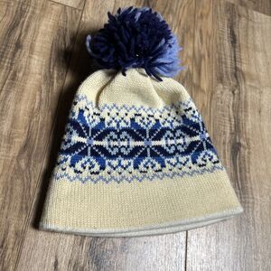 Vintage ARIS 100% WOOL SKI HAT Blue White Made In USA